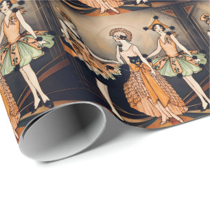 Vintage Halloween Art Deco Flapper Poster 1920s Wrapping Paper