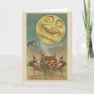 Vintage Halloween Art - Laughing Moon Card