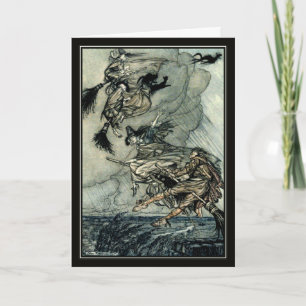 Vintage Halloween Arthur Rackham Flying Witches Card