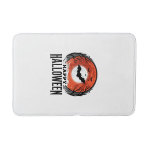Vintage Halloween Bat Moon Engraving Design_1 Bath Mat