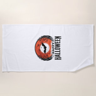 Vintage Halloween Bat Moon Engraving Design_1 Beach Towel