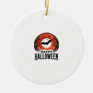 Vintage Halloween Bat Moon Engraving Design_1 Ceramic Ornament