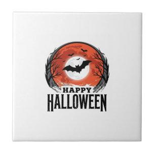 Vintage Halloween Bat Moon Engraving Design_1 Ceramic Tile