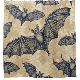Vintage Halloween Bats Shower Curtain