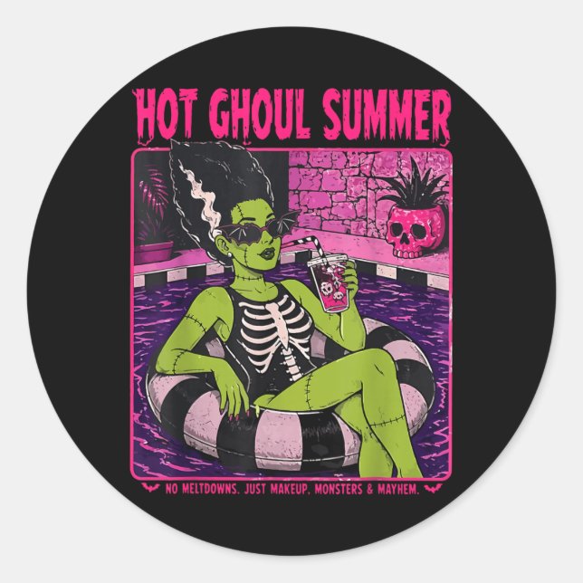 Vintage Halloween Beach Summerween Tail Classic Round Sticker (Front)