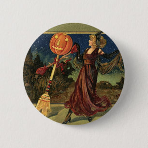 Vintage Halloween, Beautiful Dancing Witch 6 Cm Round Badge