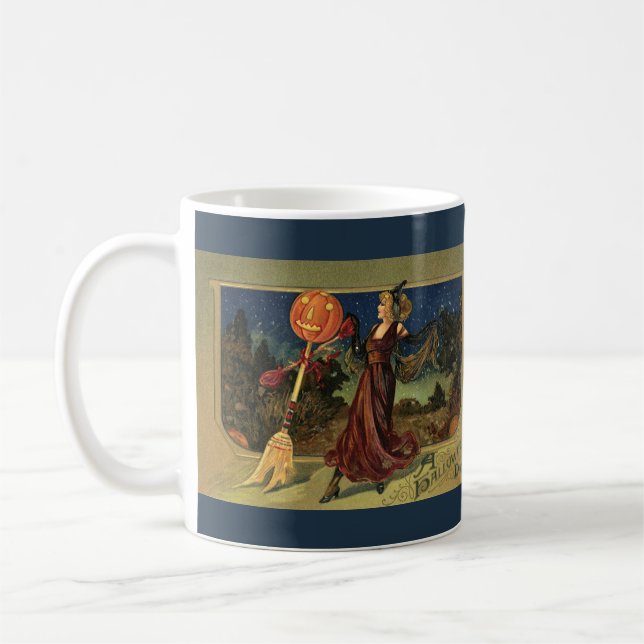 Vintage Halloween, Beautiful Dancing Witch Coffee Mug (Left)