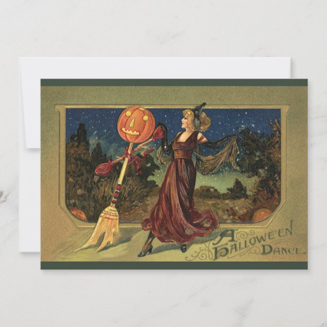 Vintage Halloween, Beautiful Dancing Witch Invitation (Front)
