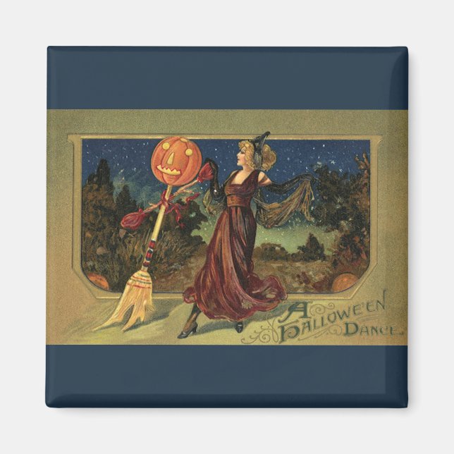Vintage Halloween, Beautiful Dancing Witch Magnet (Front)