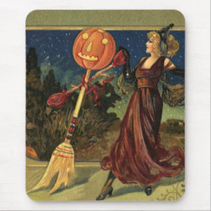 Vintage Halloween, Beautiful Dancing Witch Mouse Pad