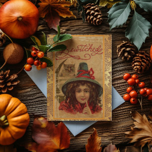 Vintage Halloween Bewitched Witch and Owl Card