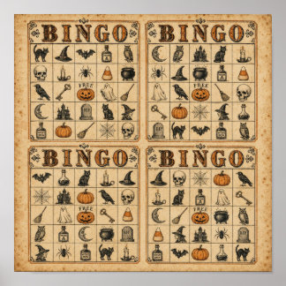 Vintage Halloween Bingo Cards Poster