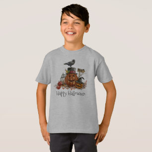 Vintage Halloween Black Bird & Pumpkins   Shirt