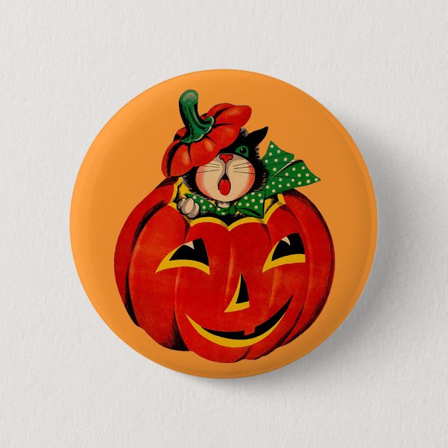 Vintage Halloween Black Cat 6 Cm Round Badge (Front)