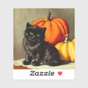Vintage Halloween Black Cat and Pumpkins