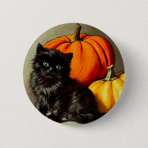 Vintage Halloween Black Cat and Pumpkins 6 Cm Round Badge