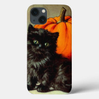 Vintage Halloween Black Cat and Pumpkins