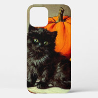 Vintage Halloween Black Cat and Pumpkins