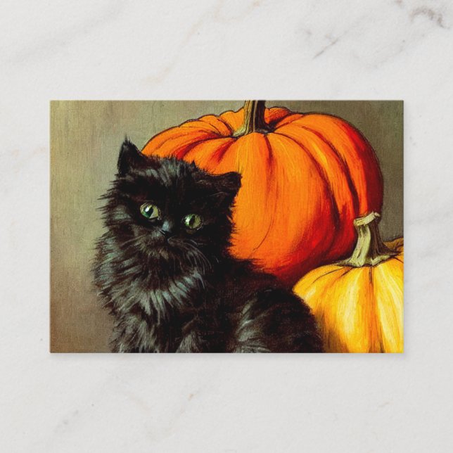 Vintage Halloween Black Cat and Pumpkins Enclosure Card (Front)