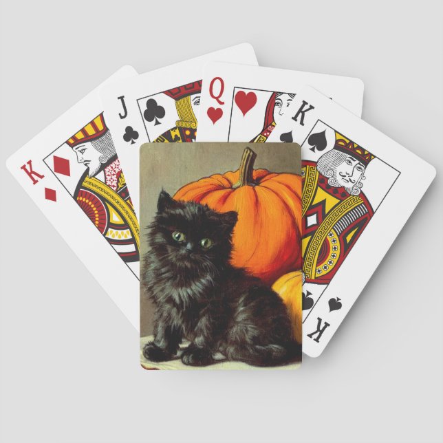 Vintage Halloween Black Cat and Pumpkins Playing Cards (Back)