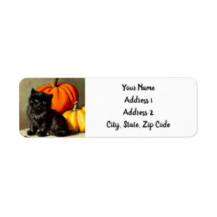 Vintage Halloween Black Cat and Pumpkins Return Address Label