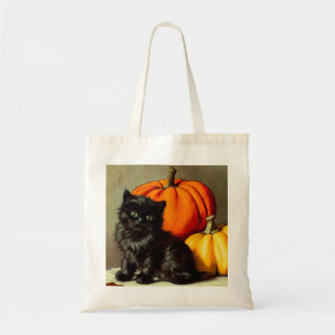 Vintage Halloween Black Cat and Pumpkins Tote Bag