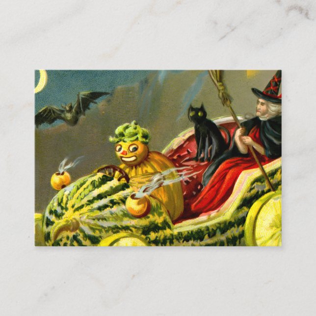 Vintage Halloween Black Cat and Witch Enclosure Card (Front)