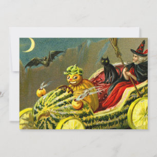 Vintage Halloween Black Cat and Witch Holiday Card