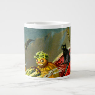 Vintage Halloween Black Cat and Witch Large Coffee Mug