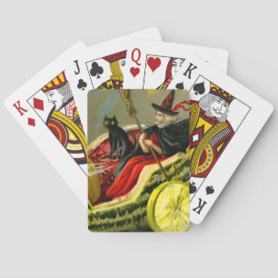 Vintage Halloween Black Cat and Witch Playing Cards