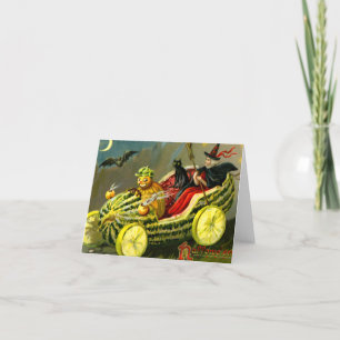 Vintage Halloween Black Cat and Witch Thank You Card