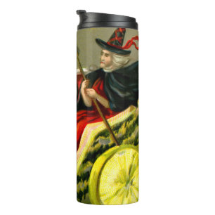 Vintage Halloween Black Cat and Witch Thermal Tumbler