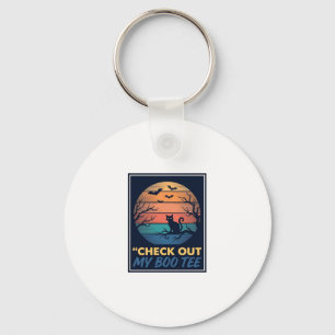 Vintage Halloween Black Cat Boo Tee Shirt Design_1 Key Ring