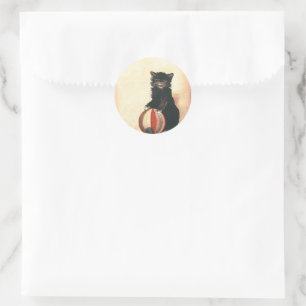 Vintage HALLOWEEN Black Cat Classic Round Sticker