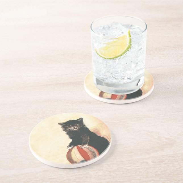Vintage HALLOWEEN Black Cat Coaster (Side)