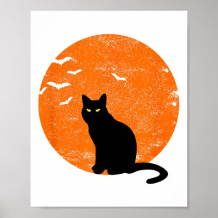 Vintage Halloween Black Cat Costume Retro Moon Cat Poster