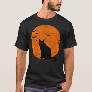 Vintage Halloween Black Cat Costume Retro Moon Cat T-Shirt
