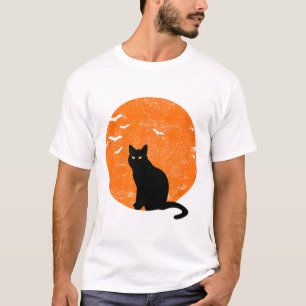 Vintage Halloween Black Cat Costume Retro Moon Cat T-Shirt