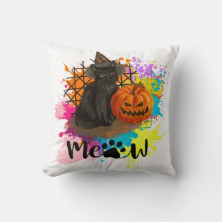 Vintage Halloween Black Cat Cushion