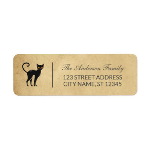 Vintage Halloween Black Cat Custom Family Name  Return Address Label