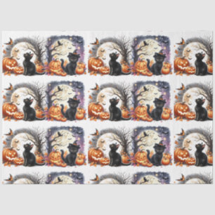 Vintage Halloween Black Cat Decoupage Tissue Paper