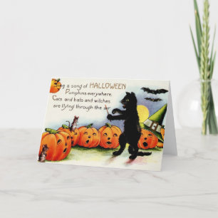 Vintage Halloween Black Cat Folded Thank You Card