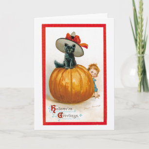 Vintage Halloween Black Cat Greeting Card