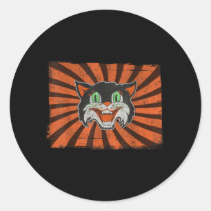 Vintage Halloween Black Cat Lover Funny Retro Gift Classic Round Sticker
