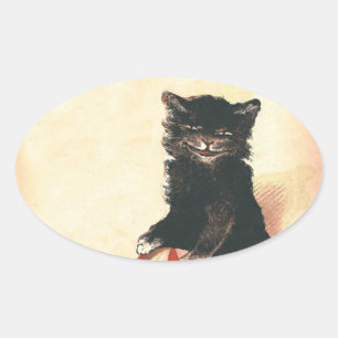 Vintage HALLOWEEN Black Cat Oval Sticker