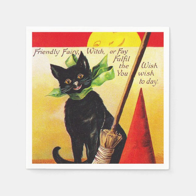 vintage Halloween black cat party Napkin (Front)