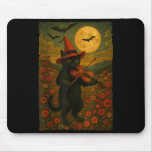 Vintage Halloween Black Cat Playing Violin In A Mouse Pad