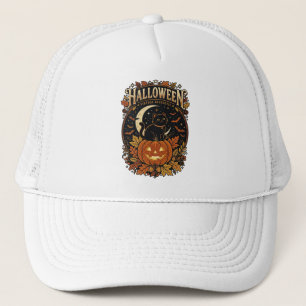 Vintage Halloween Black Cat & Pumpkin Dad Hat