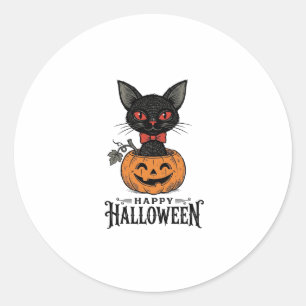 Vintage Halloween Black Cat Pumpkin Shirt Design_1 Classic Round Sticker