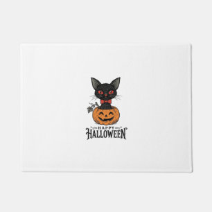 Vintage Halloween Black Cat Pumpkin Shirt Design_1 Doormat